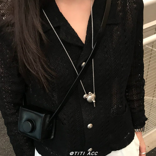 韩系ins风银色水壶吊坠长款项链女小众设计实心金属毛衣链配饰潮 - 图1