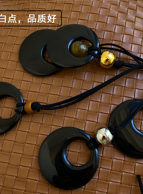 黑色树脂平安扣黑绳项链女小众