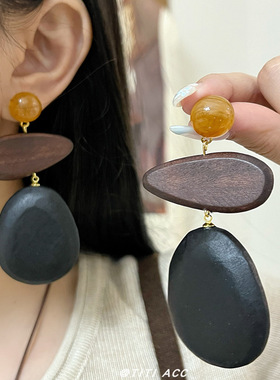 复古民族风做旧木质圆片吊坠项链高级感可抽拉长款毛衣链百搭颈链