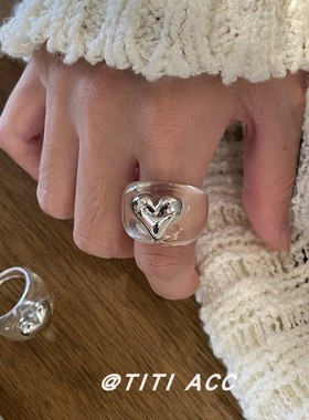 博主同款百搭气质爱心透明戒指女轻奢高级感时尚指环ins风食指戒