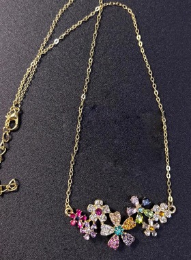 韩系多巴胺彩色锆石爆闪花朵项链夏日甜美少女风高颜值锁骨链配饰