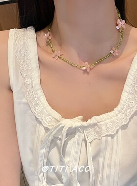 海边度假风紫罗兰花朵项链夏季小众设计百搭锁骨链气质高级感颈链
