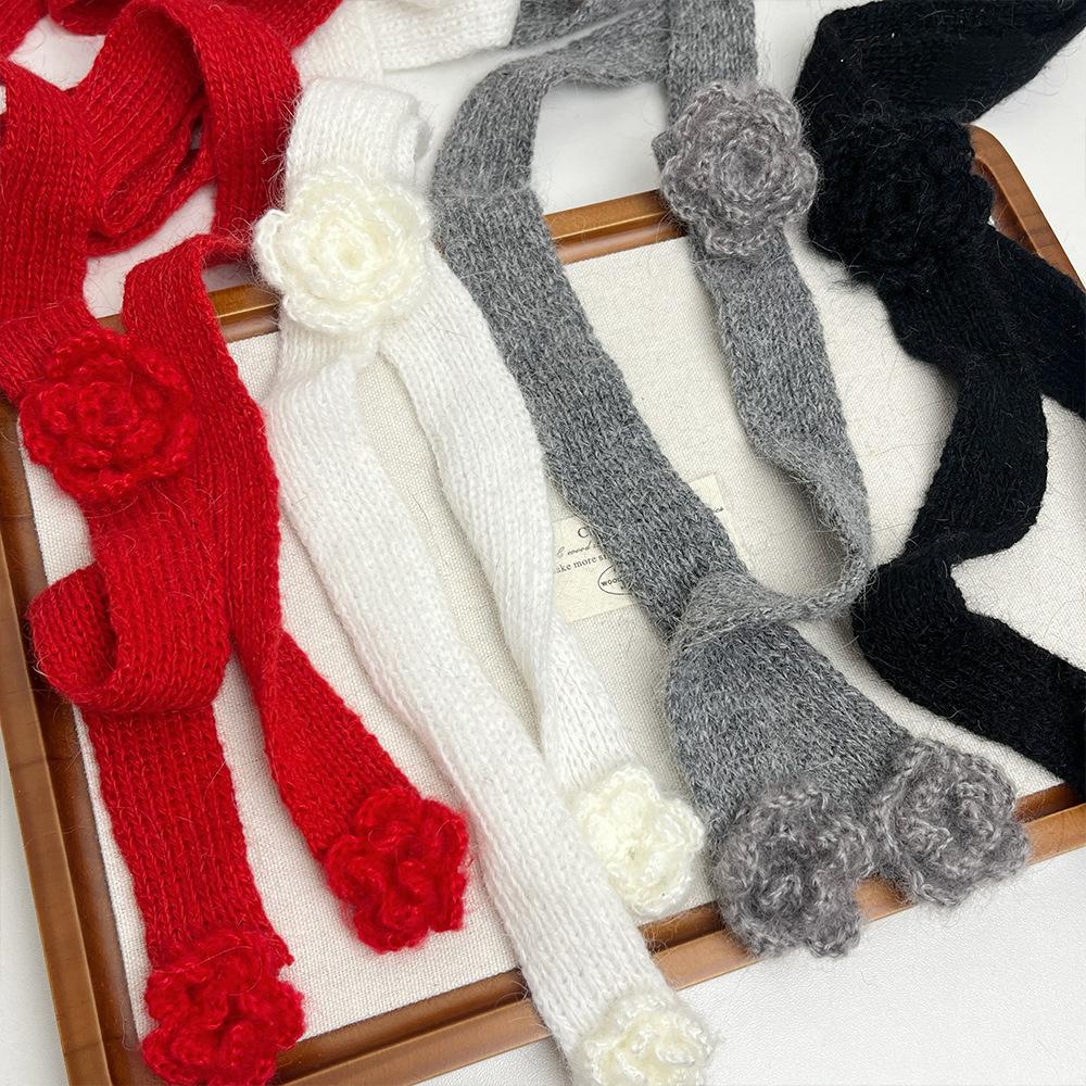 y2k马海毛细窄长条颈花围脖女2025新款秋冬choker百搭窄毛绒围巾 - 图3