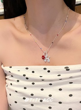红色m豆气球小狗吊坠项链