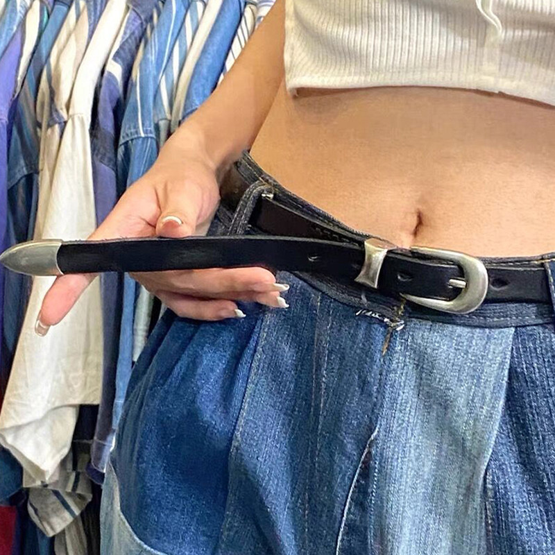 复古黑色小皮带女士ins风银色扣牛仔裤腰带细款百搭男裤带女新款