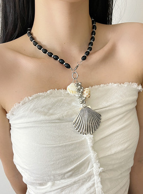 重工金属贝壳葡萄串吊坠项链