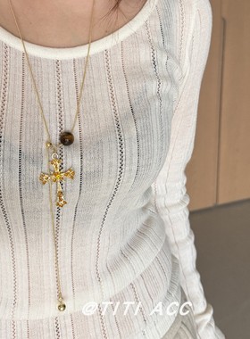 法式复古十字架女小众抽拉项链