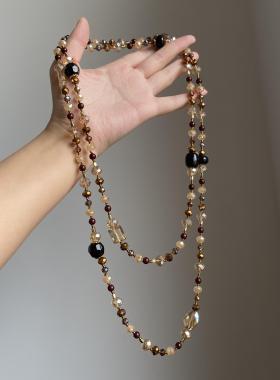 美拉德虎眼石项链女款秋冬长款叠戴高级感毛衣链棕色复古串珠配饰