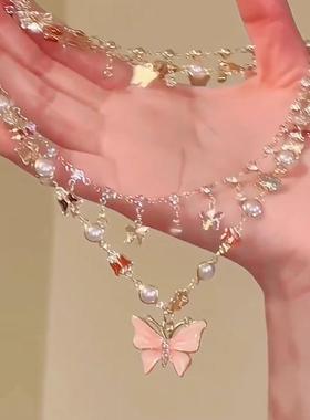公主气质女轻奢小众纯欲粉蝶项链