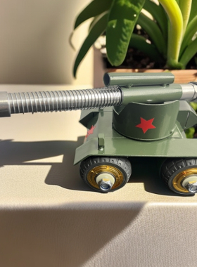 四轮坦克大炮蝴蝶款模型摆件坦克大炮模型可回弹情怀玩具