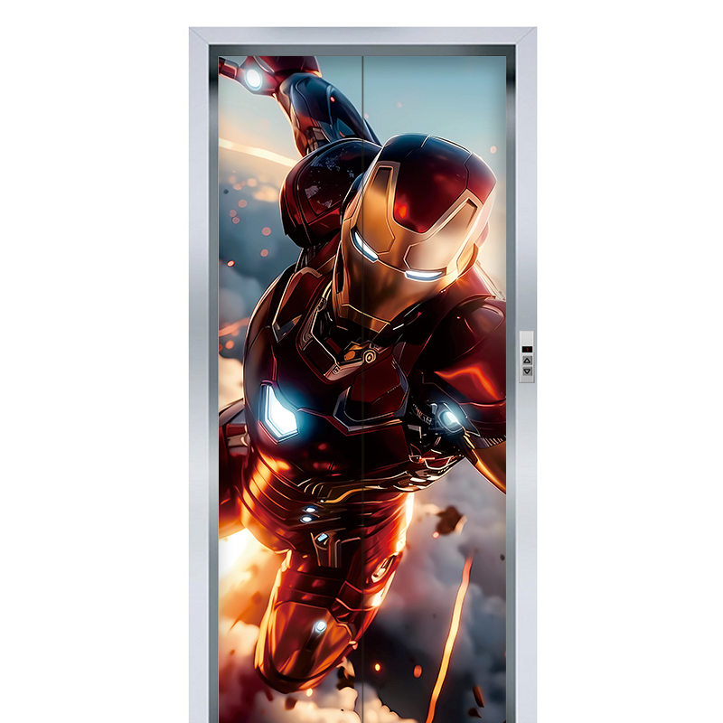 漫威钢铁侠加厚电梯门贴纸自粘电井防火门入户卡通入户门创意装饰 - 图3