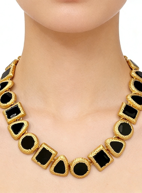 短剧女主郭宇欣杨春融同款项链女中古风撞色几何锁骨链轻奢毛衣链