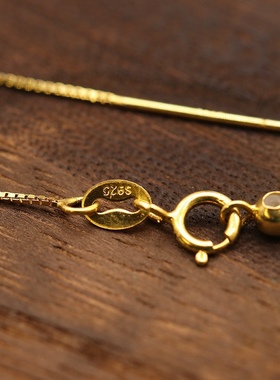 s925银锁骨链可调节肖邦链DIY项链盒子链首饰吊坠针式24k金隔珠