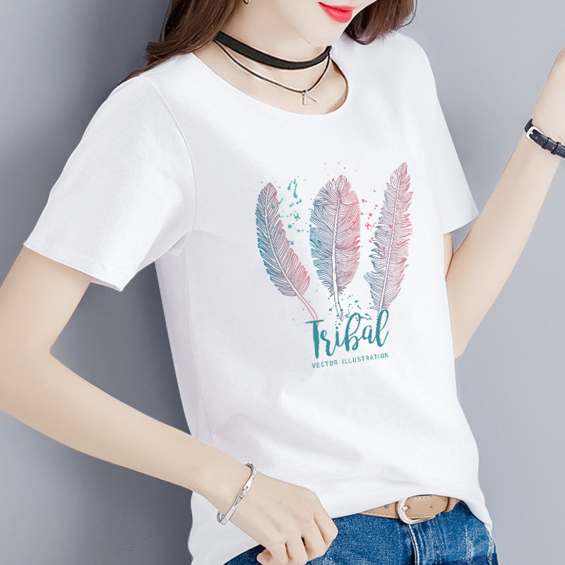 纯棉白色女式短袖宽松韩版潮t恤 喜简T恤