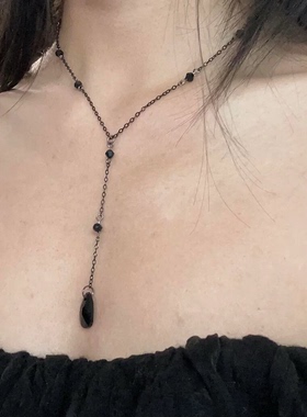 暗黑系简约水滴吊坠项链复古哥特风流苏choker小众个性百搭锁骨链