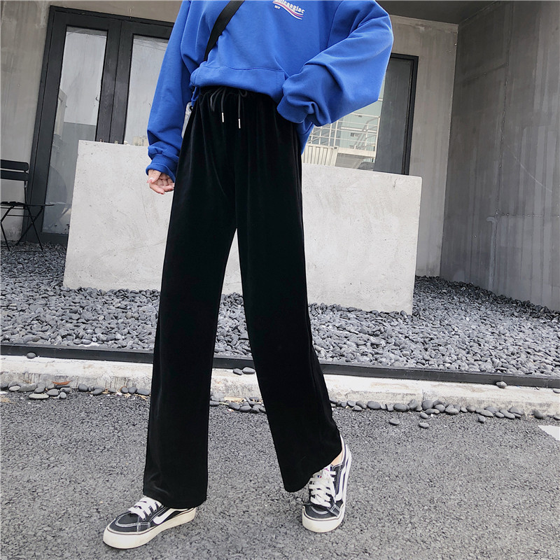 正点女孩旗舰店金丝绒阔腿裤女春秋冬高腰垂感宽松直筒坠感显瘦百搭休闲丝绒长裤3