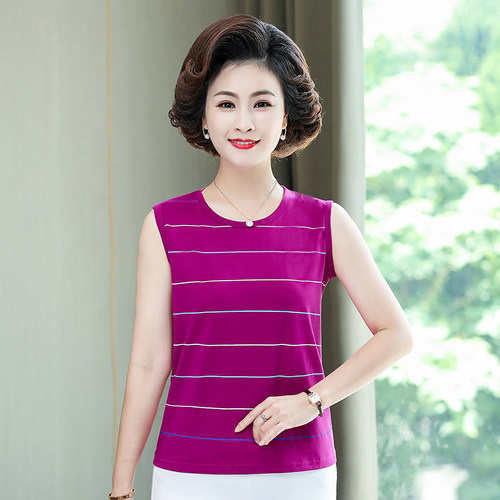 妈妈纯棉女士坎肩背心女夏季老年上衣内衣中年女式跨栏吊带宽松 - 图0