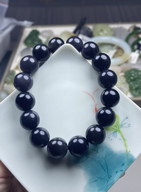 天然和田玉青海老料烟紫圆珠手串帝王紫色12mm圆珠手链女士单圈