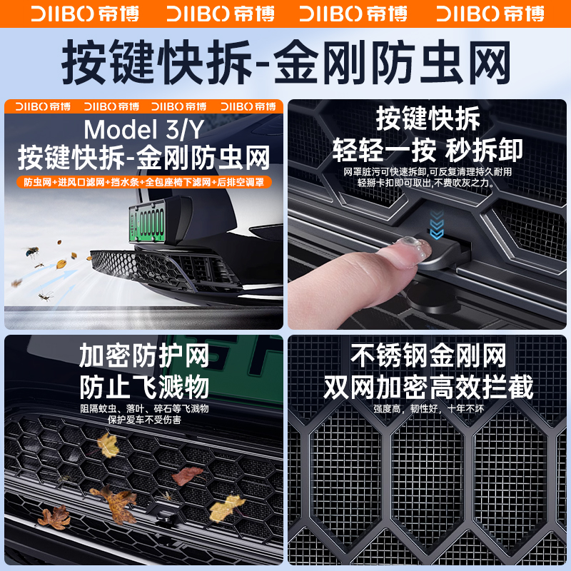 适用焕新版特斯拉ModelY/3防虫网前进风口保护罩挡水条改装配件丫 - 图0