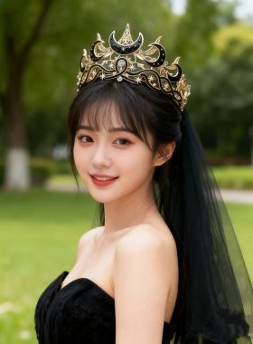 新款新娘头饰森系高级仙气黑色皇冠唯美气质月亮发箍结婚礼服配饰