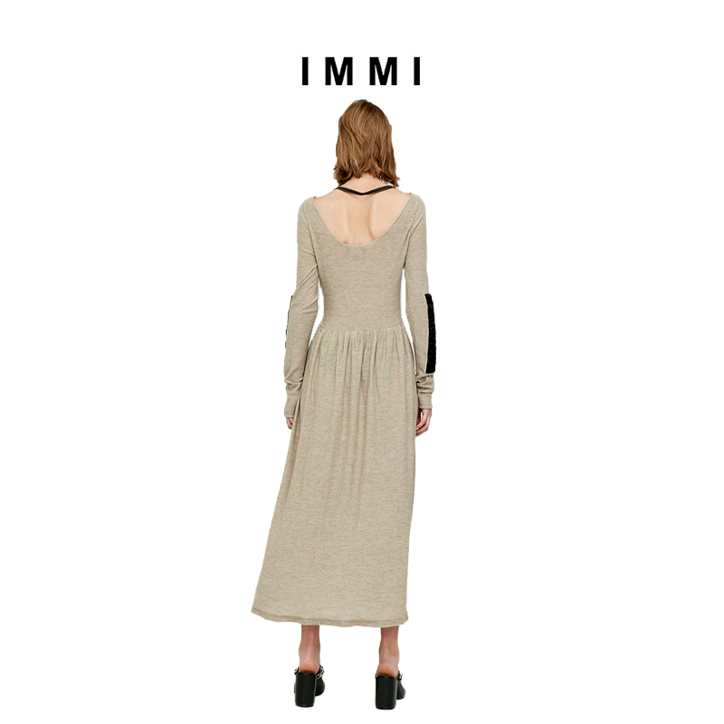 【IMMI】米色气质超细羊绒连衣裙192KN011Y-图0