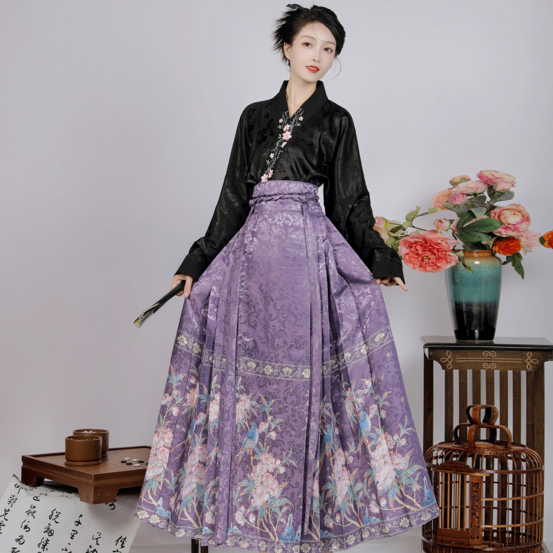 湘夫人原创汉服女【碧桃花鸟】新中式气质国风短袖马面裙夏款套装,淘宝优惠券,粉丝福利购,淘宝优惠卷