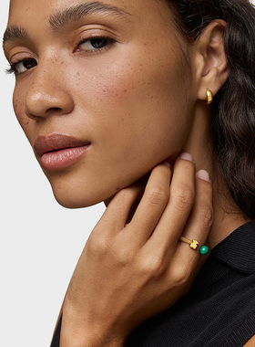 【新品】TOUS桃丝熊Icon Mesh系列银镀18K金小熊孔雀石戒指