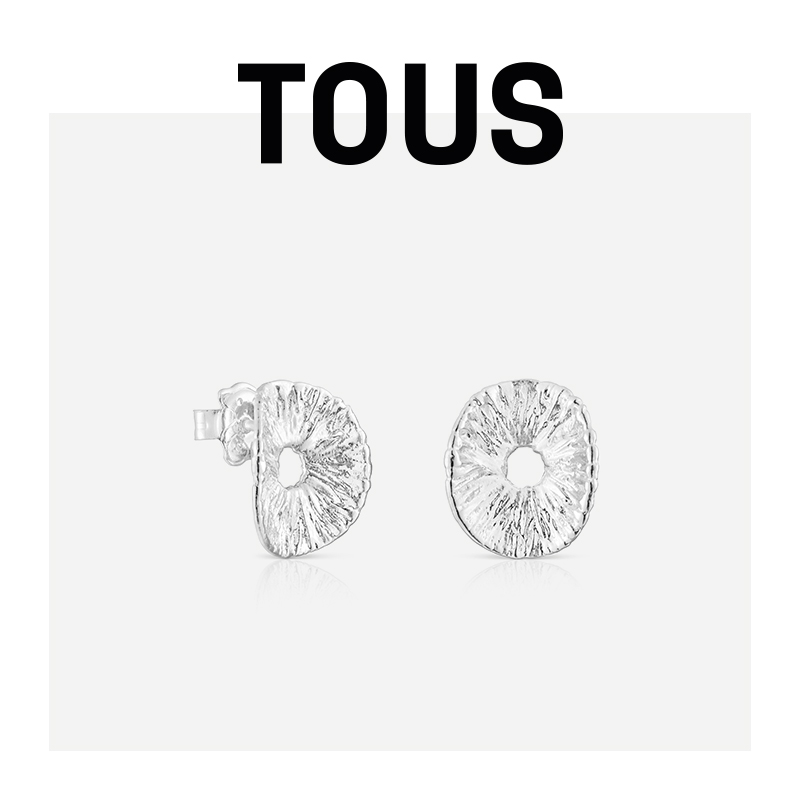 【新品】TOUS/桃丝熊Wicker系列银质圈形耳钉女 - 图1