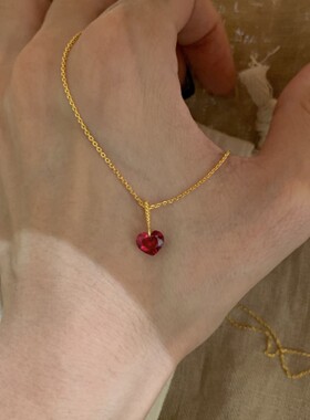 新款红樱桃爱心项链女锁骨链高级感轻奢小众设计简约百搭一件代发