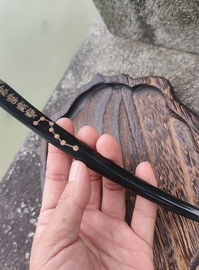 天然牛角尖弧形发簪古风道系道士盘发簪子头饰道家五雷七星叉发饰