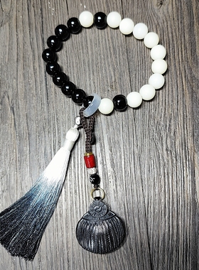 羊角吊坠孔明扇法器扇子挂饰精雕太极八卦钥匙扣男女饰品手持把玩