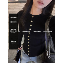 5werkwen black metal buckle round collar long sleeve knit cardiovert woman autumn winter workout hitch undershirt