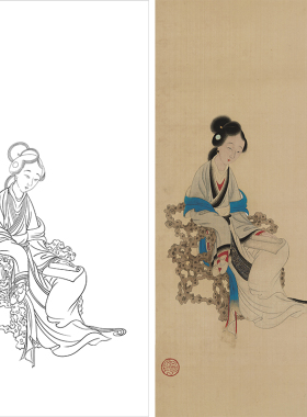 人物工笔画打印白描底稿国画临摹