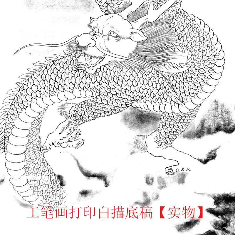 国画工笔画打印白描底稿龙腾盛世竖幅初学者临摹勾线过搞上色练习 - 图1