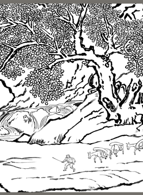工笔画白描国画山水范宽《溪山行旅图》竖幅白描底稿绘画临摹素材