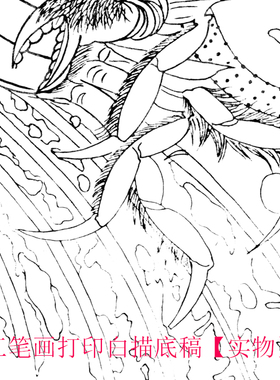 工笔画打印白描底稿宋 《晚荷郭索图》.临摹初学者线描过稿素材