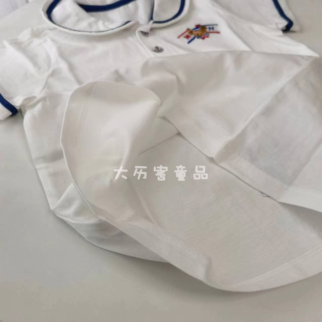 日系潮牌男女儿童上衣 幼儿园海军领小熊白色纯棉T恤衬衣衬衫短袖,淘宝优惠券,粉丝福利购,淘宝优惠卷