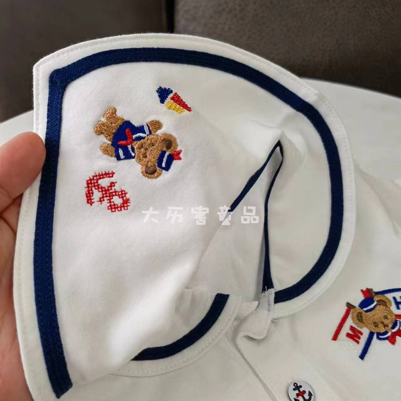 日系潮牌男女儿童上衣 幼儿园海军领小熊白色纯棉T恤衬衣衬衫短袖,淘宝优惠券,粉丝福利购,淘宝优惠卷