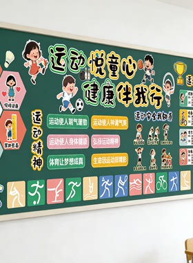 校园体育运动班级文化环创墙贴