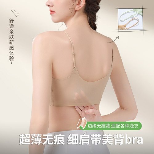 粉底液内衣女夏薄款隐形无痕小胸聚拢吊带细肩带美背一体式文胸罩 - 图3