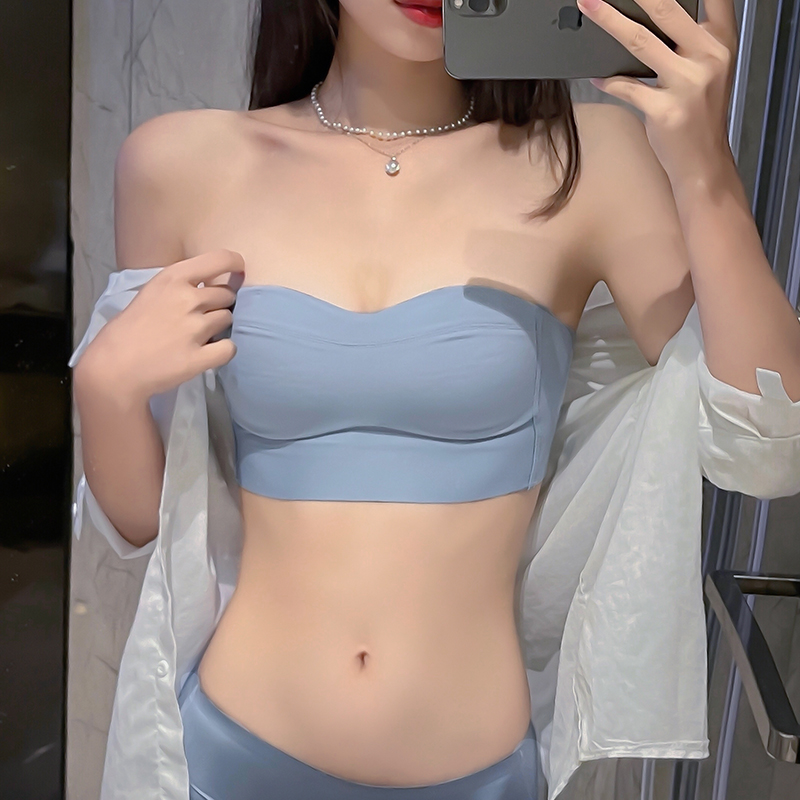 馨闻服饰旗舰店抹胸无肩带内衣女薄款夏季聚拢防滑大胸显小裹胸式隐形无痕文胸罩2