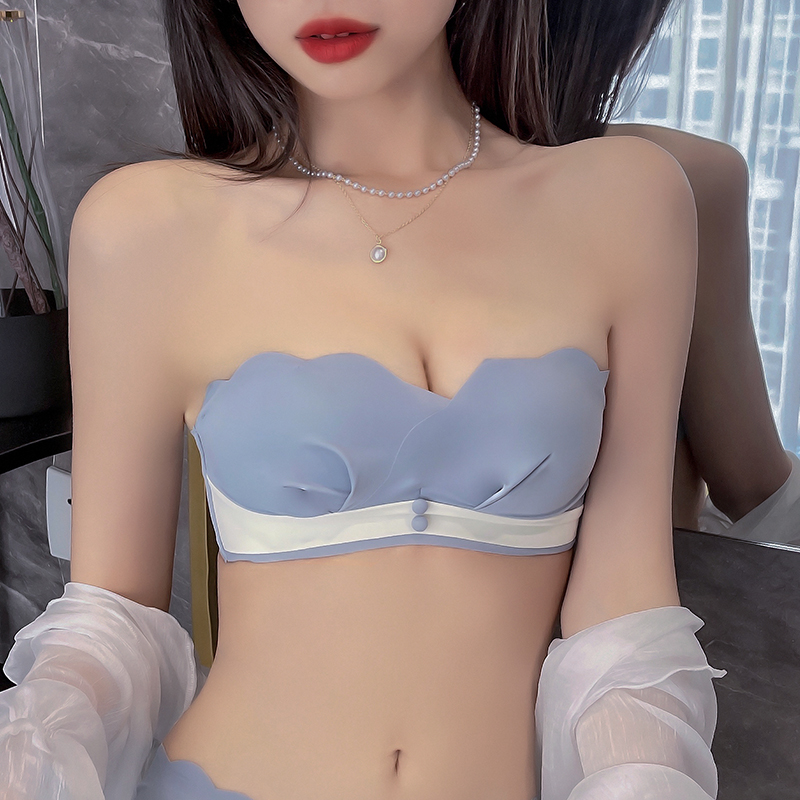 馨闻服饰旗舰店无肩带内衣女小胸聚拢防滑薄款夏季无钢圈白色抹胸裹胸隐形文胸罩1