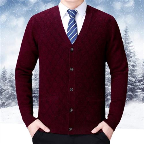 新款领羊绒开衫男士毛衣外搭秋冬中年厚款保暖羊毛衫爸爸装 - 图2