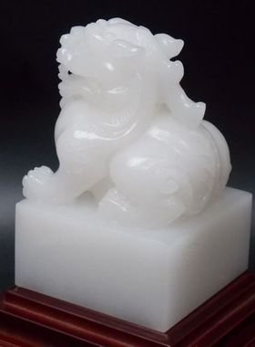 天然白玉貔貅印章摆件传国玉玺皮丘大印摆饰开业礼品书房篆刻印玺