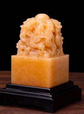 天然玉石印章米黄玉九龙玉玺九龙大印章财印官印玄关宅运摆件礼品