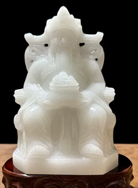 新中式风白玉玉石雕刻装饰摆件财神爷摆件招财装饰客厅玄关中式