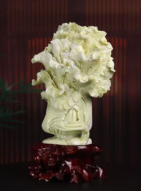 岫玉白菜招财摆件客厅玄关装饰