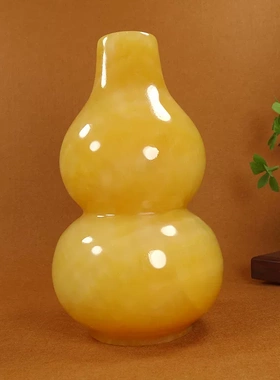 天然米黄玉葫芦福禄家居摆件