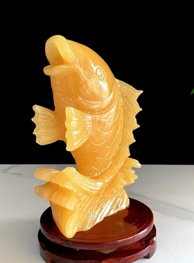 白玉鲤鱼年年有余手工精雕摆件