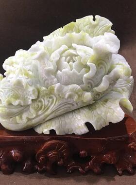 白菜摆件玉石工艺品辽宁岫玉雕刻玉器礼品百财俱来蓝田玉原创自制